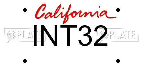INT32 California License Plate