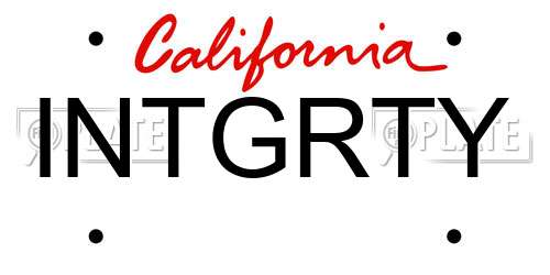 INTGRTY California License Plate