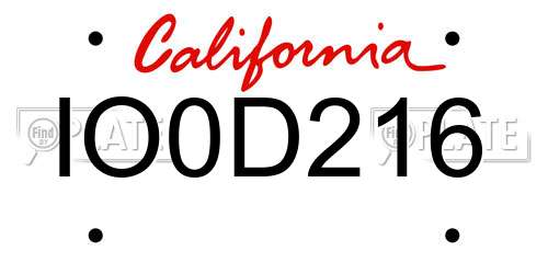 IO0D216 California License Plate