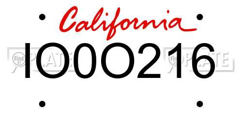 IO0O216 California License Plate