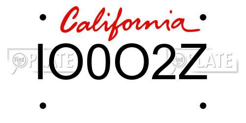IO0O2Z California License Plate