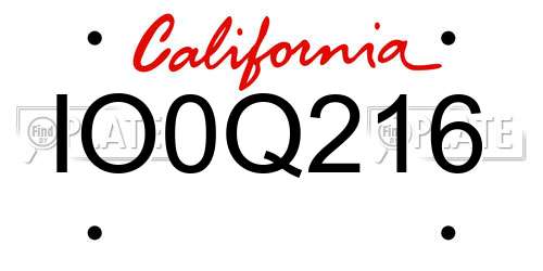 IO0Q216 California License Plate