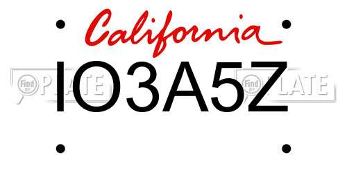 IO3A5Z California License Plate