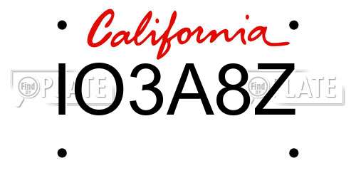 IO3A8Z California License Plate