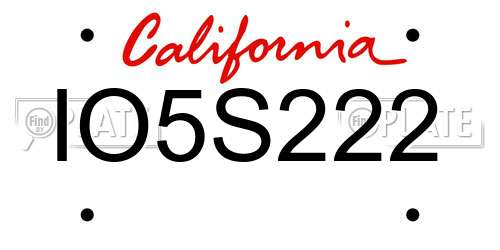 IO5S222 California License Plate