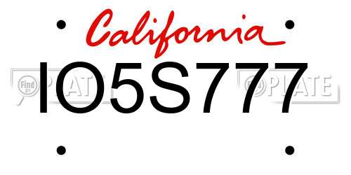 IO5S777 California License Plate