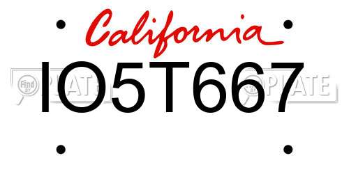 IO5T667 California License Plate