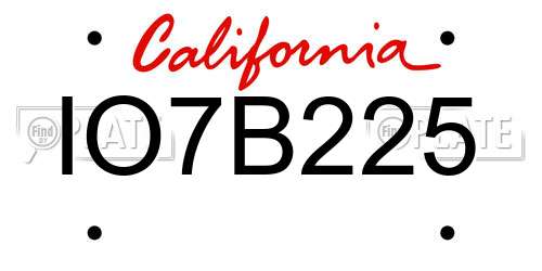 IO7B225 California License Plate