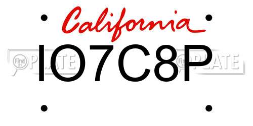 IO7C8P California License Plate