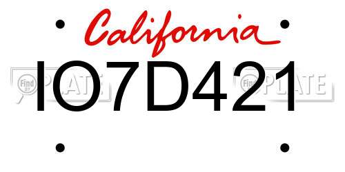 IO7D421 California License Plate