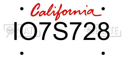IO7S728 California License Plate