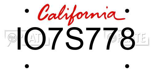IO7S778 California License Plate