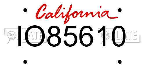 IO85610 California License Plate