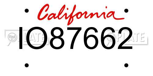 IO87662 California License Plate