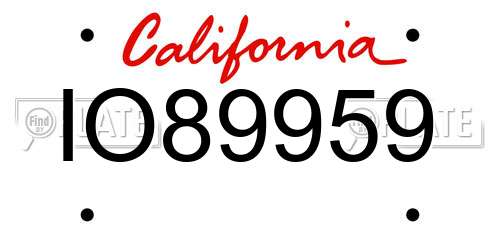 IO89959 California License Plate