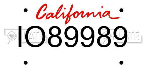 IO89989 California License Plate