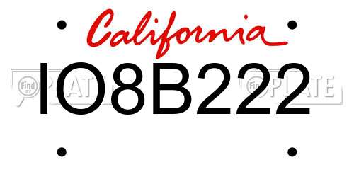 IO8B222 California License Plate