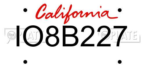 IO8B227 California License Plate