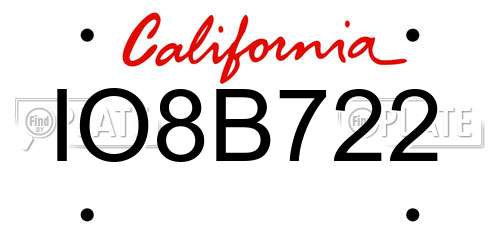 IO8B722 California License Plate