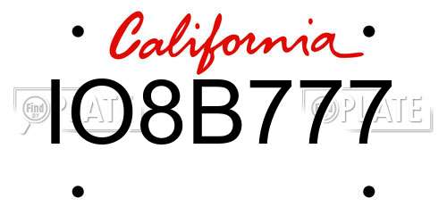 IO8B777 California License Plate