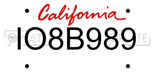 IO8B989 California License Plate