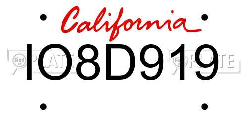 IO8D919 California License Plate