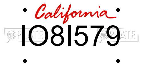 IO8I579 California License Plate