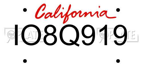 IO8Q919 California License Plate