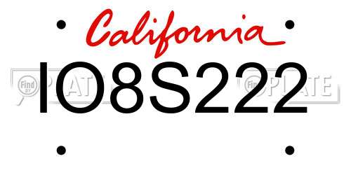 IO8S222 California License Plate