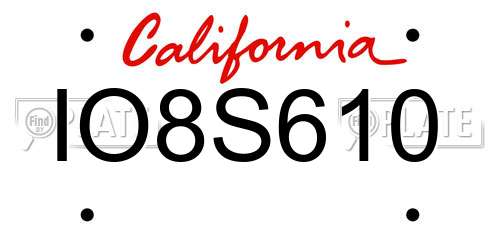 IO8S610 California License Plate