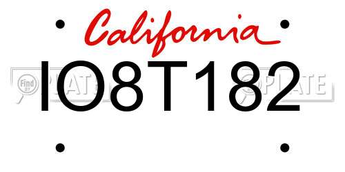 IO8T182 California License Plate