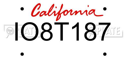IO8T187 California License Plate