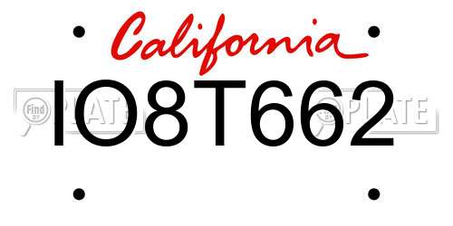 IO8T662 California License Plate