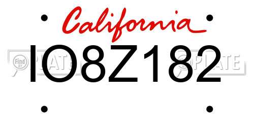 IO8Z182 California License Plate