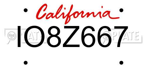 IO8Z667 California License Plate