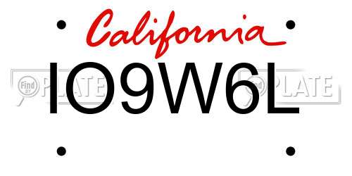 IO9W6L California License Plate