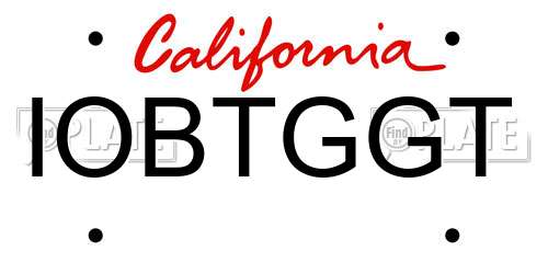 IOBTGGT California License Plate