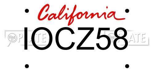 IOCZ58 California License Plate
