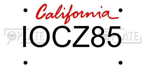 IOCZ85 California License Plate