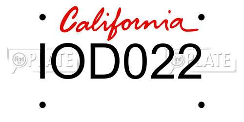 IOD022 California License Plate