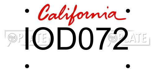 IOD072 California License Plate