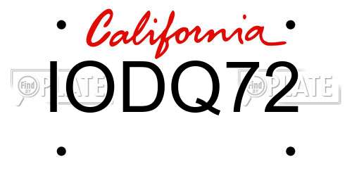 IODQ72 California License Plate