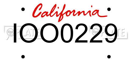 IOO0229 California License Plate
