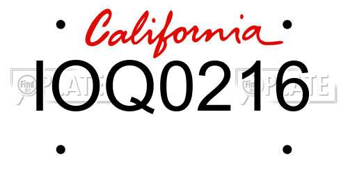 IOQ0216 California License Plate
