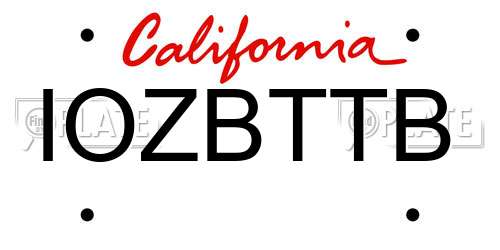 IOZBTTB California License Plate