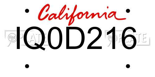 IQ0D216 California License Plate