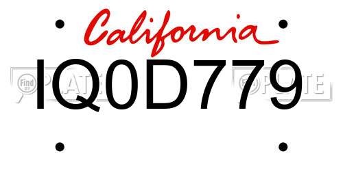 IQ0D779 California License Plate