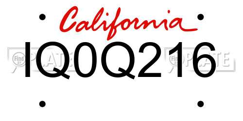 IQ0Q216 California License Plate