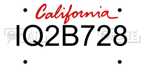 IQ2B728 California License Plate