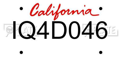 IQ4D046 California License Plate